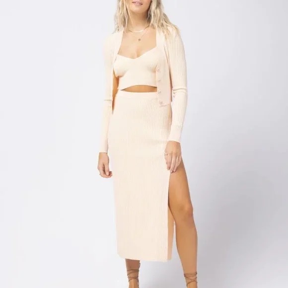 L*Space 3 piece set | Womens three piece skirt, tank, and sweater set | Peach - Picture 1 of 3